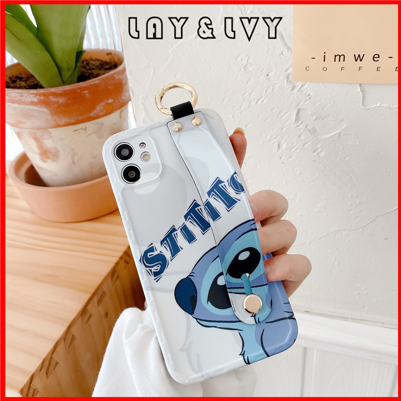 Big Eye Stitch Cartoon Cute Drop-resistant IMD Silicone Phone Case for IPhone7/8/X/11/12/12mini with Wrist Strap