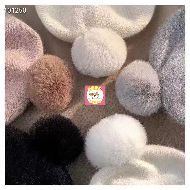 Mũ len quả bông nhiều màu mix lông thỏ mềm mịn ấm áp