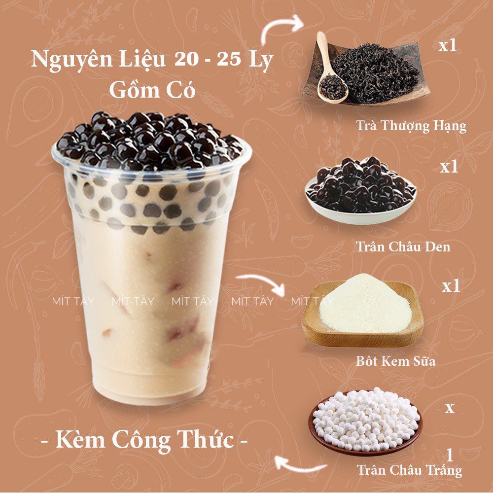 Set Nguyên Liệu Làm Trà Sữa  Phúc Long, Trân Châu Đường Đen, Hồng Trà, Thái Xanh, Thái Đỏ