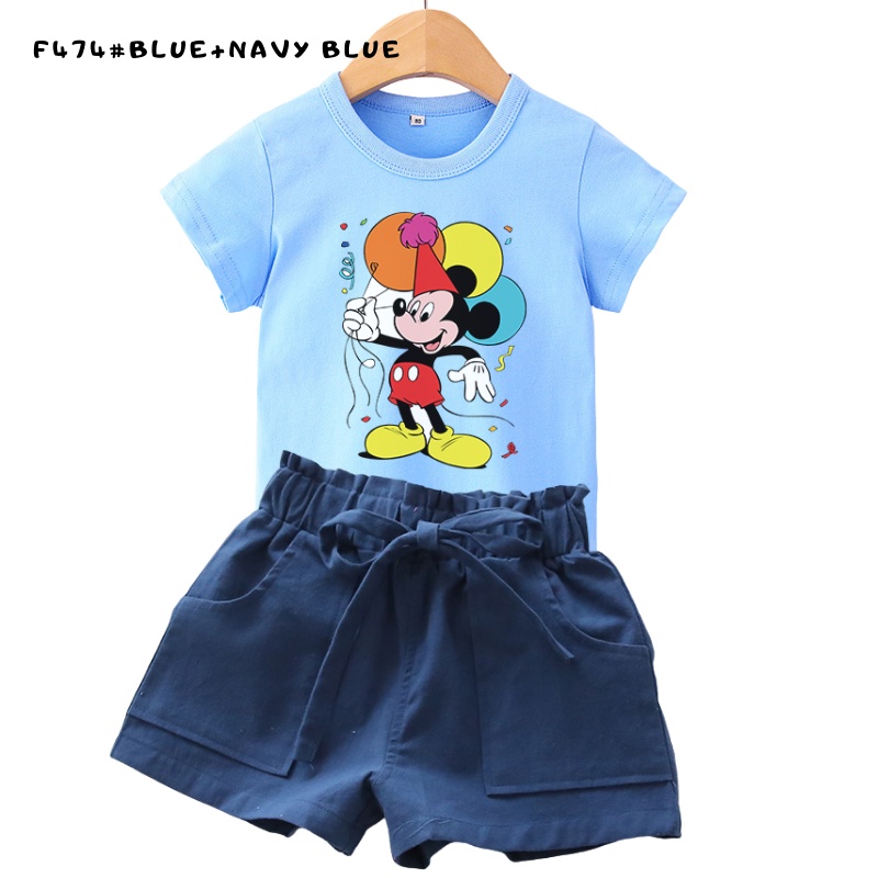 Bộ 2 Món Áo Thun 100% Cotton Họa Tiết Hoạt Hình Đáng Yêu Cho Bé Gái