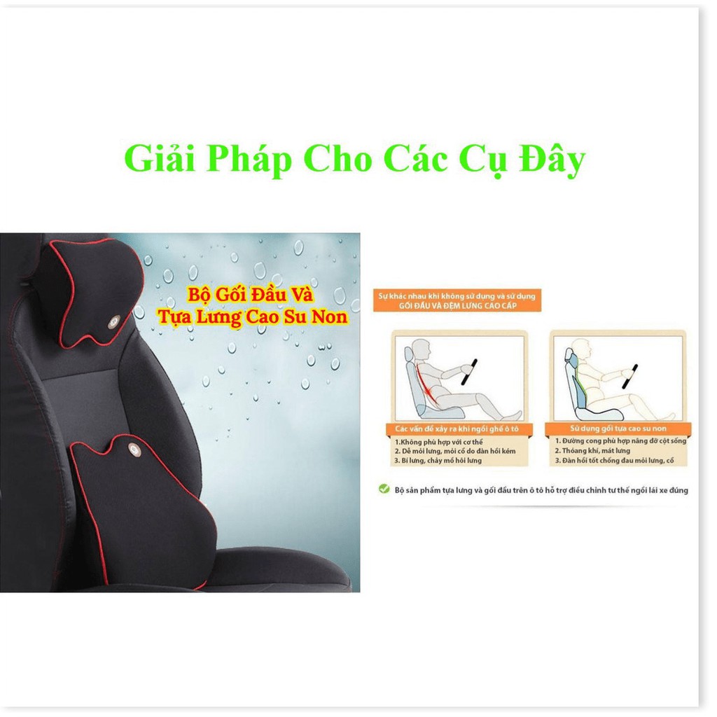 Bộ gối ghế tựa lưng và đầu xe hơi,ô tô chất liệu cao su non cao cấp