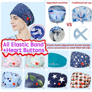 Dây thun + Nút trái tim Surgical cap Nurse Doctor Scrub cap Mũ phẫu thuật Mũ bác sĩ y tá bác sĩ gây mê Bác sĩ nha khoa Phòng phẫu thuật chỉnh hình Thẩm mỹ viện Nắp khóa có thể điều chỉnh Adjustable buckle cap 