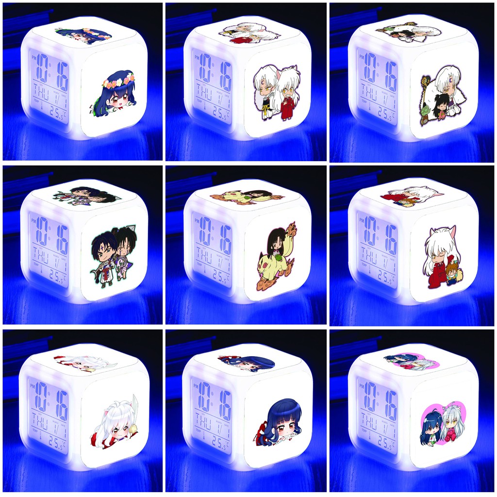 Đồng hồ báo thức để bàn in hình INUYASHA KHUYỂN DẠ XOA anime chibi LED đổi màu