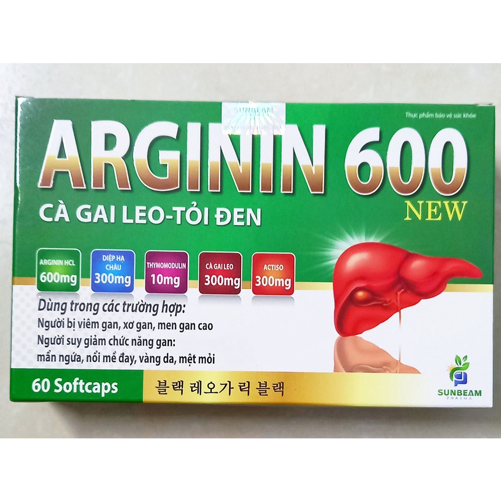 Viên uống bổ gan, mát gan Arginin 600mg cà gai leo- tỏi đen hộp 60 viên. Giúp hỗ trợ giải độc gan