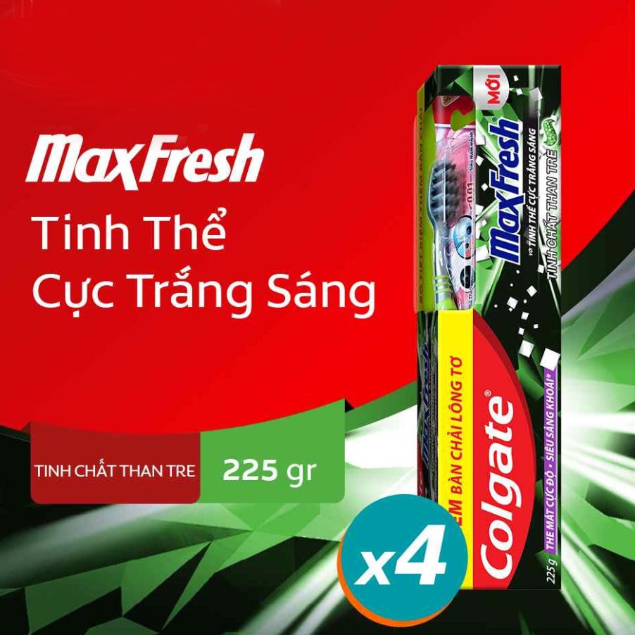 Kem Đánh Răng Colgate Max Fresh Tinh Chất Than Tre Tinh Thể Trắng Sáng 225g + Bàn Chải Lông Tơ