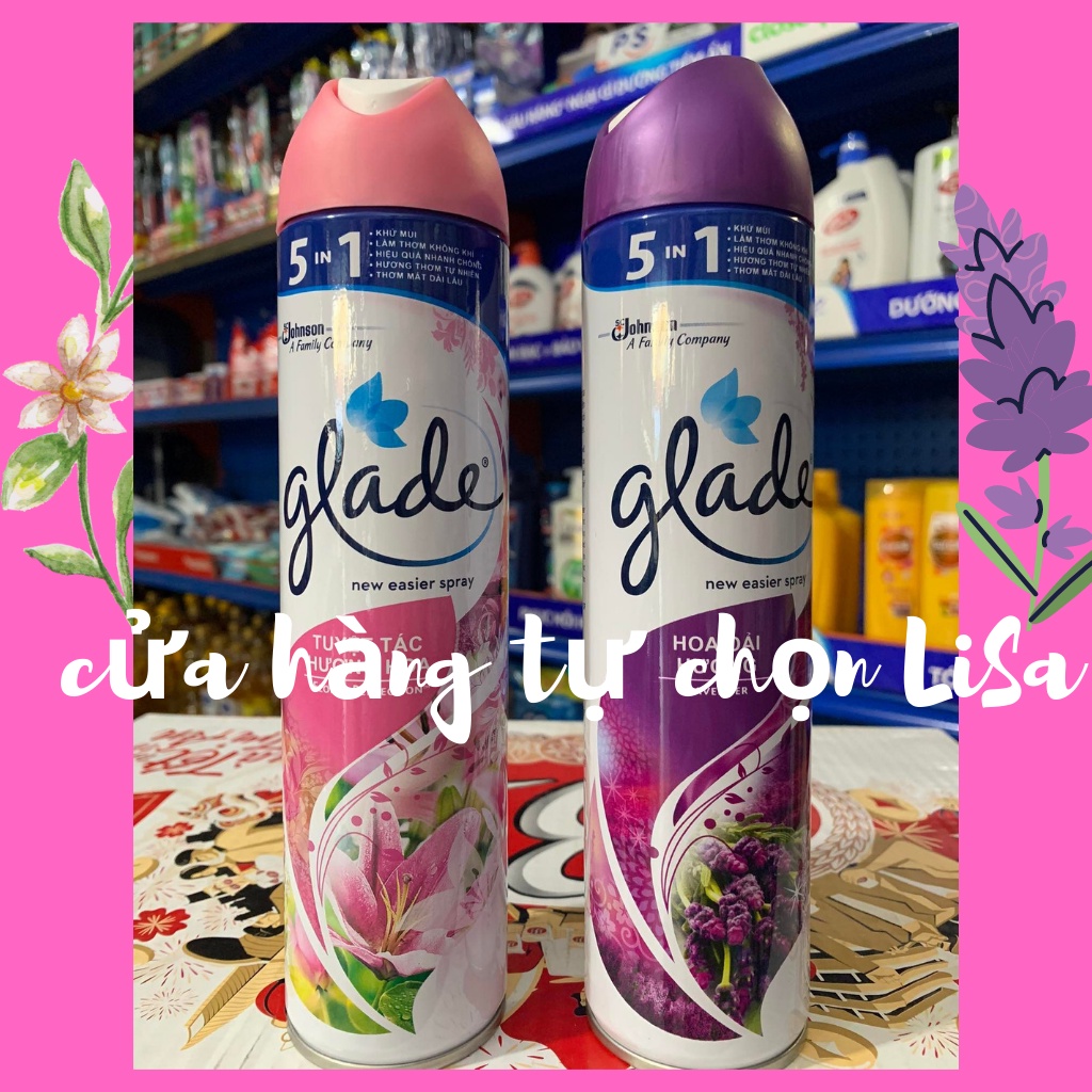 Bình xịt thơm phòng Glade hương hoa ly / lavender / hoa lài chai 280ml