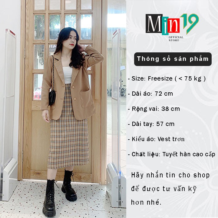 Áo vest nữ blazer 2 lớp Hàn Quốc trơn dáng rộng tay dài túi nắp kiểu bigsize công sở cá tính màu đen be nâu thời trang