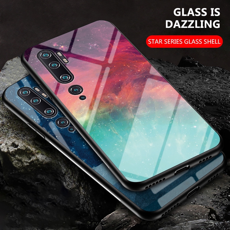 Luxury Starry Sky Tempered Glass Case Xiaomi Mi Note 10 Pro 10 Note 10 Lite Mi Play Max 3 Mix 3 2 2S Mix Pocophone F1 Hard Cover