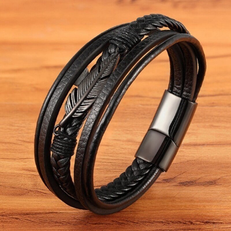 Vòng Tay Nam Hanmade AROTI  Chất Dây Da Cao Cấp, Khóa và Charm Titan Cực Đẹp, Phong Cách Sang Trọng, Cá Tính   VT615-D