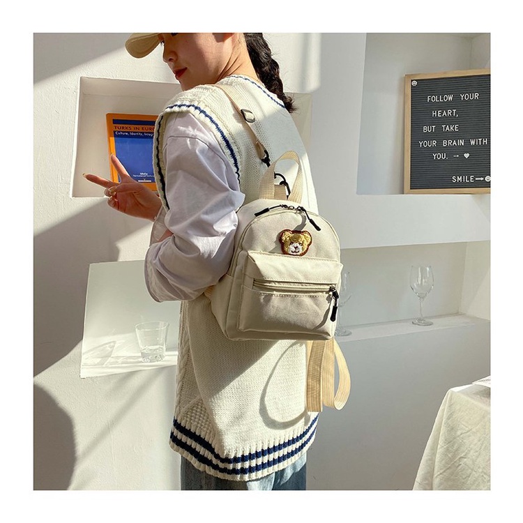 Ba Lô Vải Canvas Hình Gấu Hoạt Hình Đáng Yêu Cho Bé Đi Học/Du Lịch