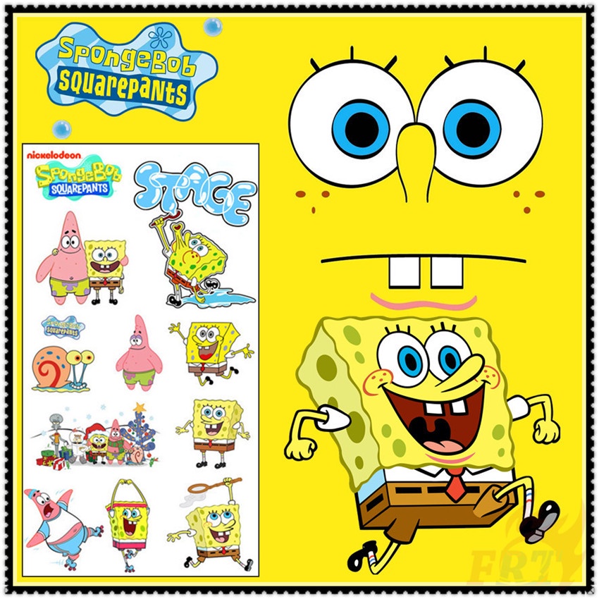 Miếng xăm dán tạm thời mini không thấm nước in hoạt hình Spongebob Squarepants