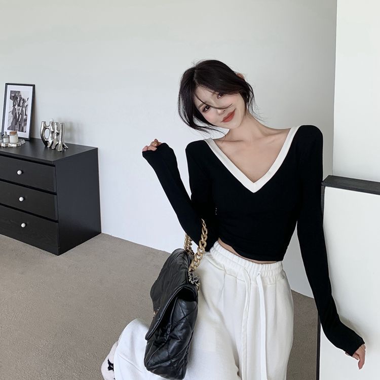 Áo Dệt Kim Cổ Chữ V Quyến Rũ Thời Trang Hàn Quốc Cho Nữ