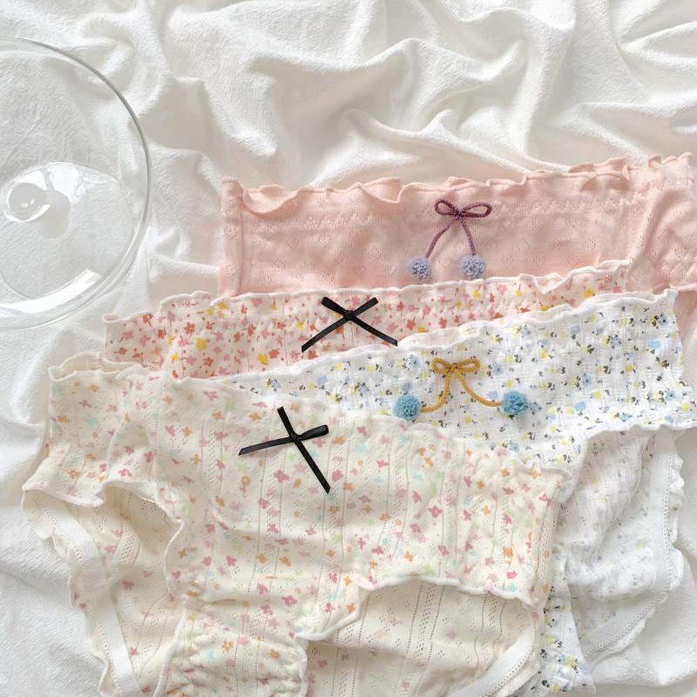 Quần Lót Cotton Lưng Vừa In Hoa Phong Cách Lolita Dễ Thương Cho Nữ