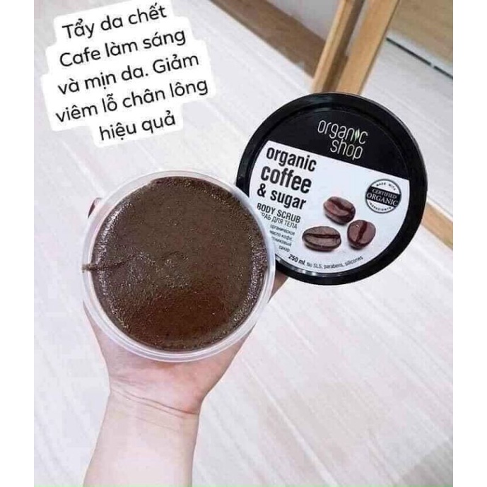 Tẩy Tế Bào Chết Body Organic Shop Coffee Sugar Body Scrub 250ml, tẩy tế bào chết body cà phê Organic Nga