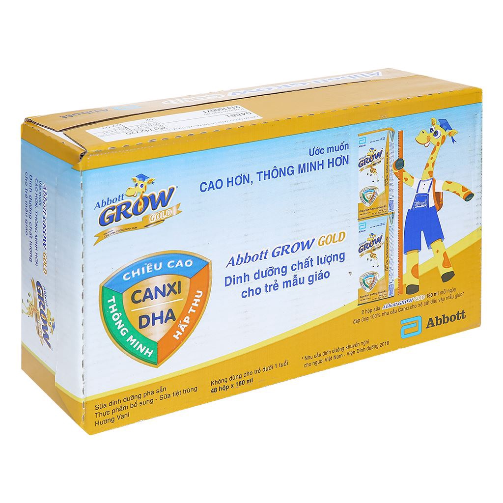 Thùng 48 hộp sữa dinh dưỡng pha sẵn Abbott Grow Gold vani hộp 180ml