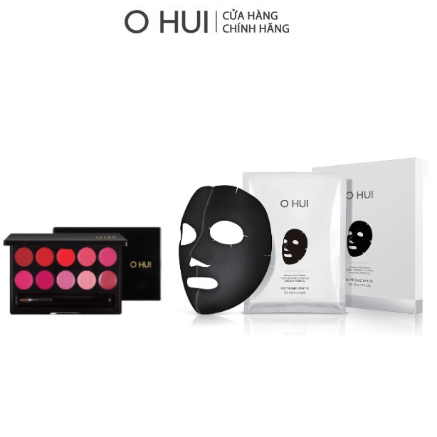 Combo Bảng son O HUI Rouge Real 10 màu và Mặt nạ dưỡng trắng OHUI Extreme White