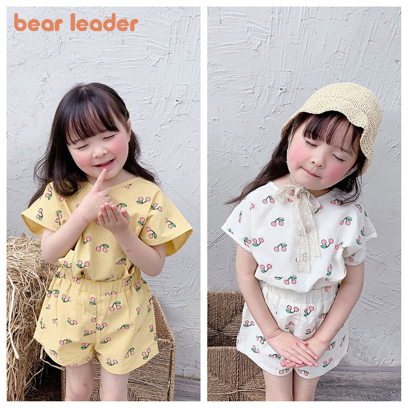 BEAR LEADER Bộ Quần Áo In Hình Trái Cherry Thời Trang Hè Xinh Xắn Cho Bé Gái