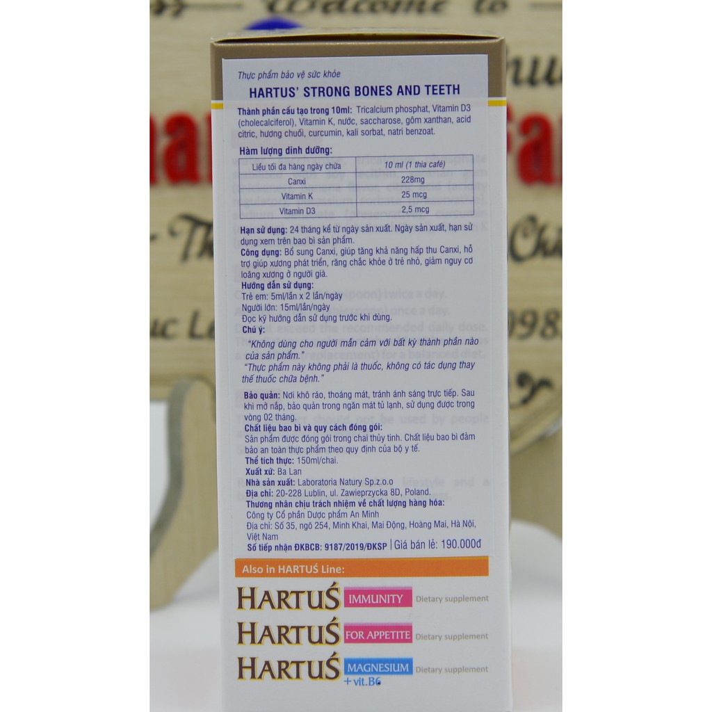 Hartus Canxi - Bổ sung canxi, vitamin D3, vitamin K -150ml - Date 2024