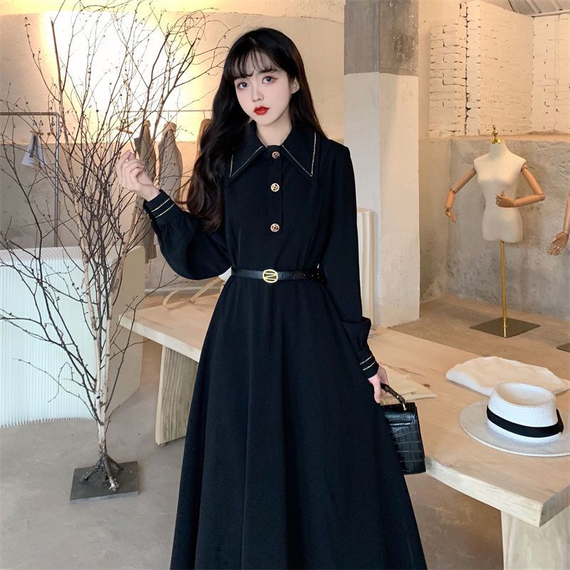 Plus Đầm Dài Tay Ôm Eo Phong Cách Preppy Nhật Bản Thời Trang Mùa Xuân Cho Nữ