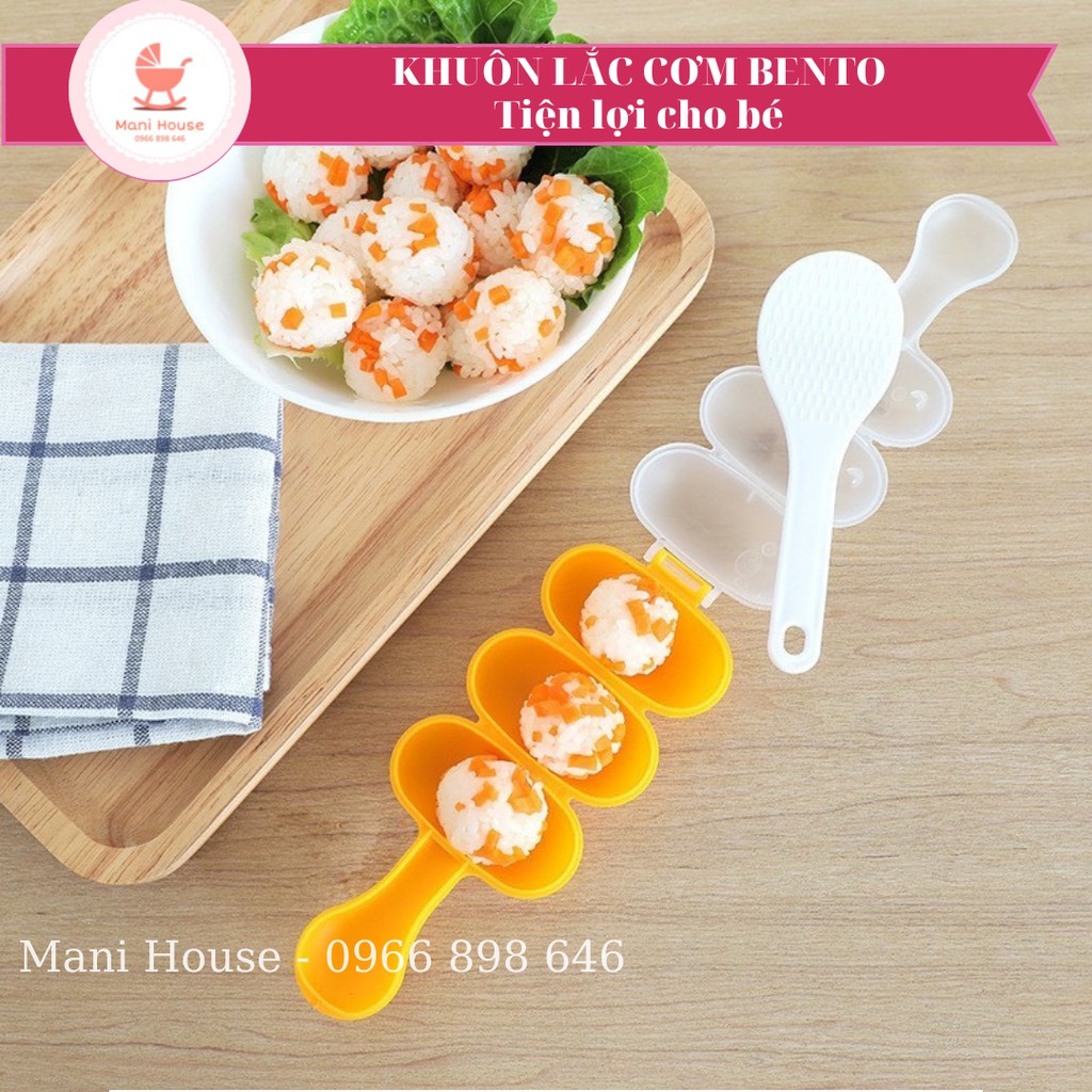 (Kèm hộp và thìa cơm) Bộ khuôn lắc cơm BENTO tạo hình viên tròn cho bé ăn dặm