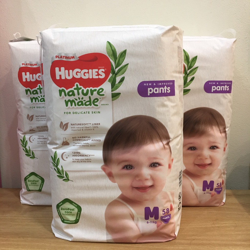 Combo 03 tã quần Huggies siêu cao cấp platinum nuture made M58(cho trẻ 6-11kg)