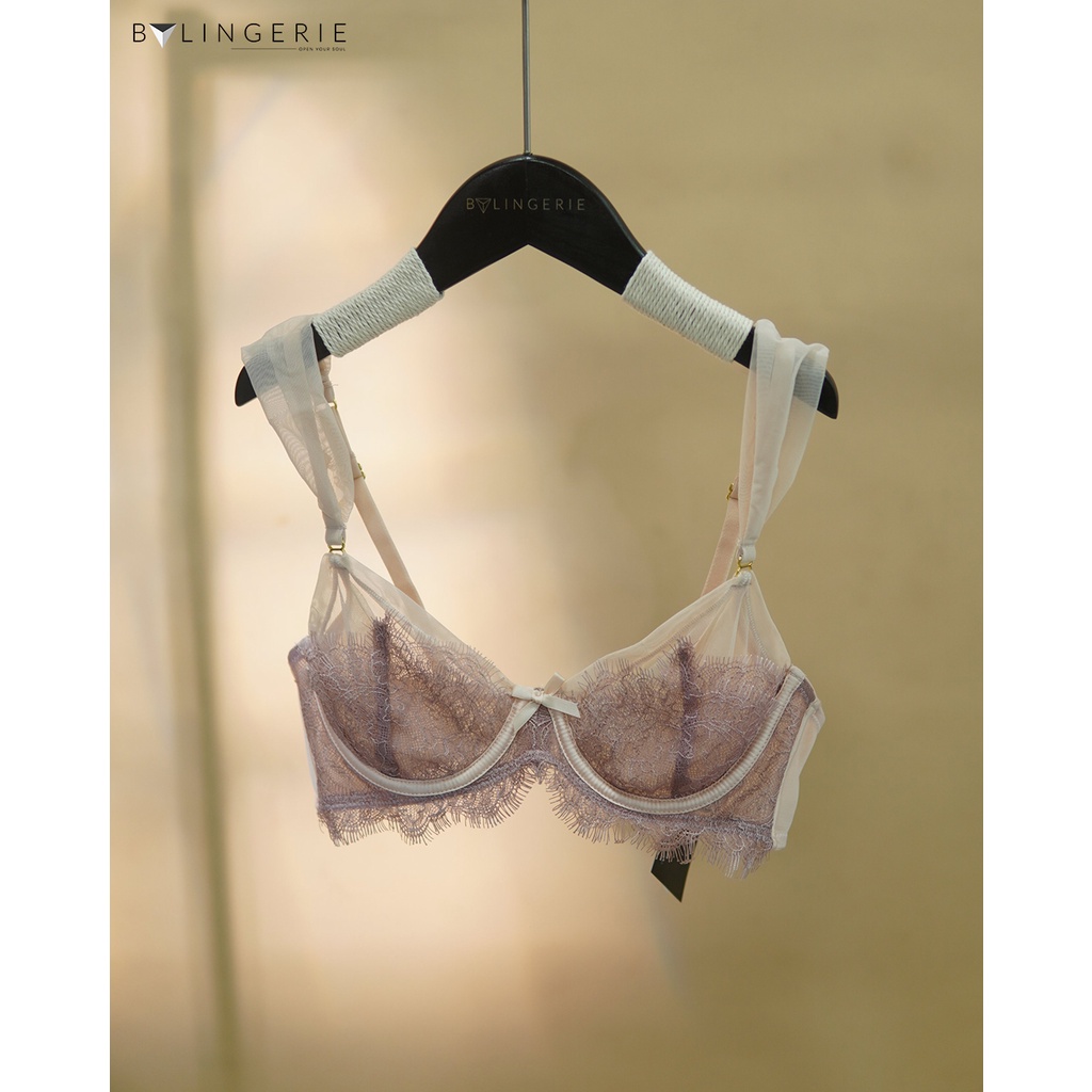 Bộ đồ lót ren nữ BY LINGERIE màu hồng nude có gọng không độn mút B189