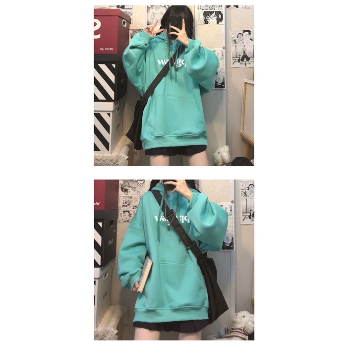 Áo Hoodie Dáng Rộng In Chữ Phong Cách Hàn Quốc Thời Trang Mùa Đông Cho Nữ