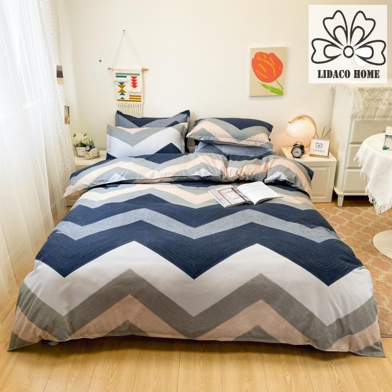 Bộ vỏ chăn ga gối cotton poly Lidaco decor phòng ngủ vintage - Sóng new