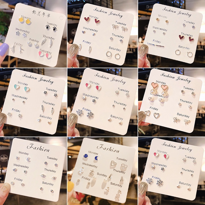 Set 6 Đôi Bông Tai Nữ Đính Đá Thời Trang
