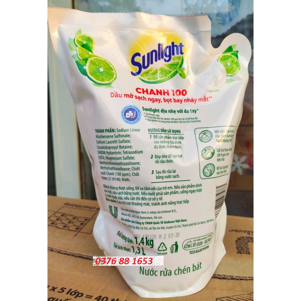 [Hoả Tốc] Nước Rửa Chén SUNLIGHT Chanh túi 1.4 kg 1.4kg 1,4kg