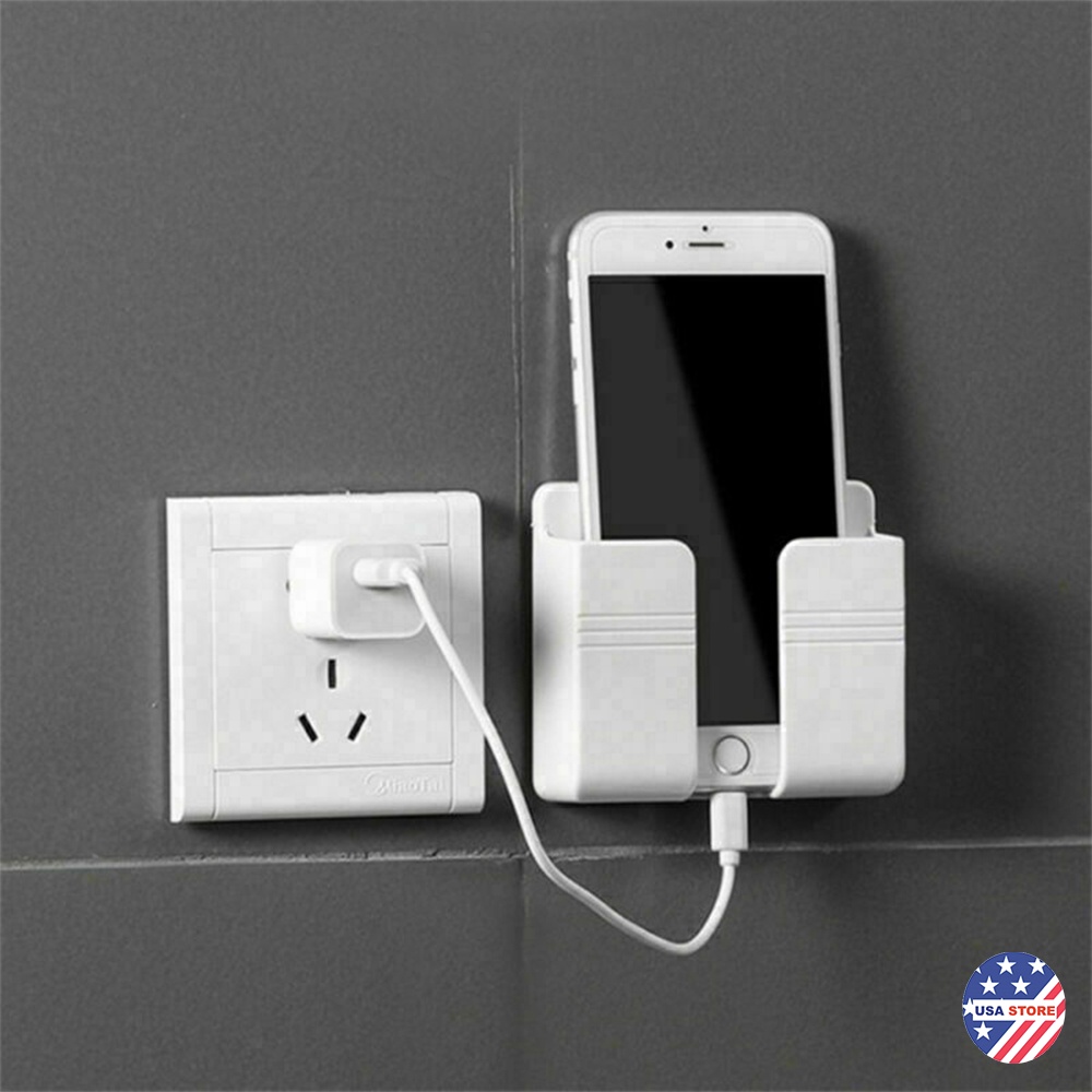 Kệ Dán Tường Để Điện Thoại, Ống Cắm Điều Khiển Remote Xẻ Rãnh V5 Siêu Tiện Lợi - Khay Đựng Đồ, Bút Viết Đa Năng