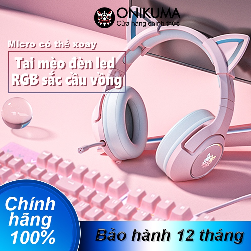 Tai nghe mèo chụp tai chơi game ONIKUMA K9 Bộ màu hồng tai nghe, chống ồn Có đèn RGB Micro