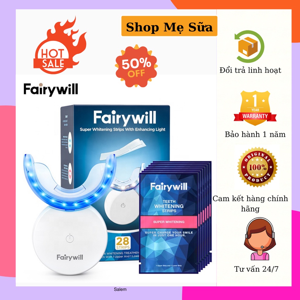 Bộ kit Tẩy trắng răng 28 miếng dán trắng+ Đèn 24 LED Fairywill FW-106, không dây - Hiệu quả ngay sau 2 tuần.