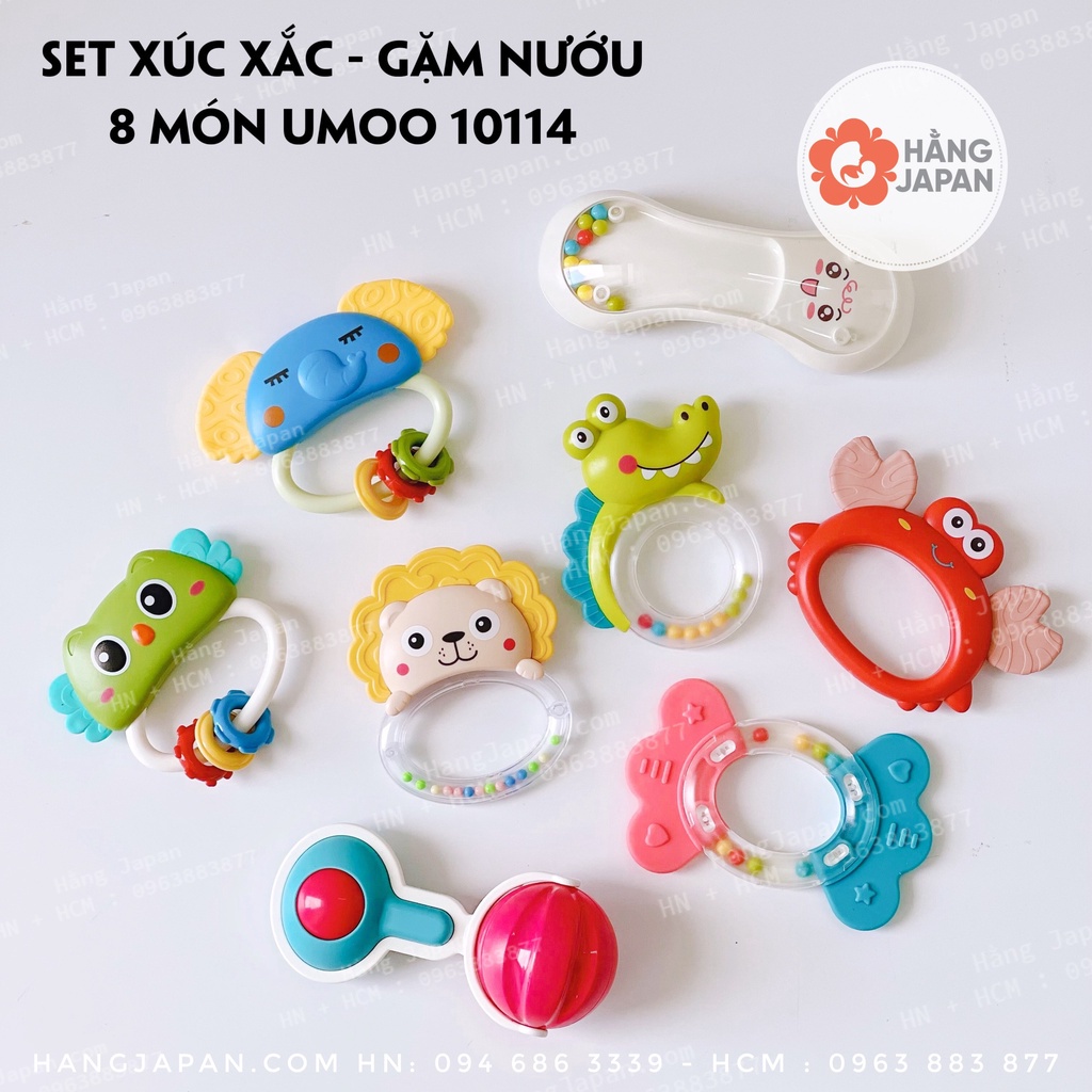 UM-10114. Set đồ chơi xúc xắc gặm nướu động vật 8 món cho bé