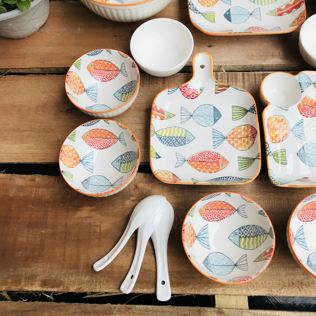 Chén Dĩa Dễ Thương Đĩa Sứ Set Bát Đĩa Decor Bát Ăn Cơm Chén Sứ Đẹp bộ bát cá màu xinh yêu, cute