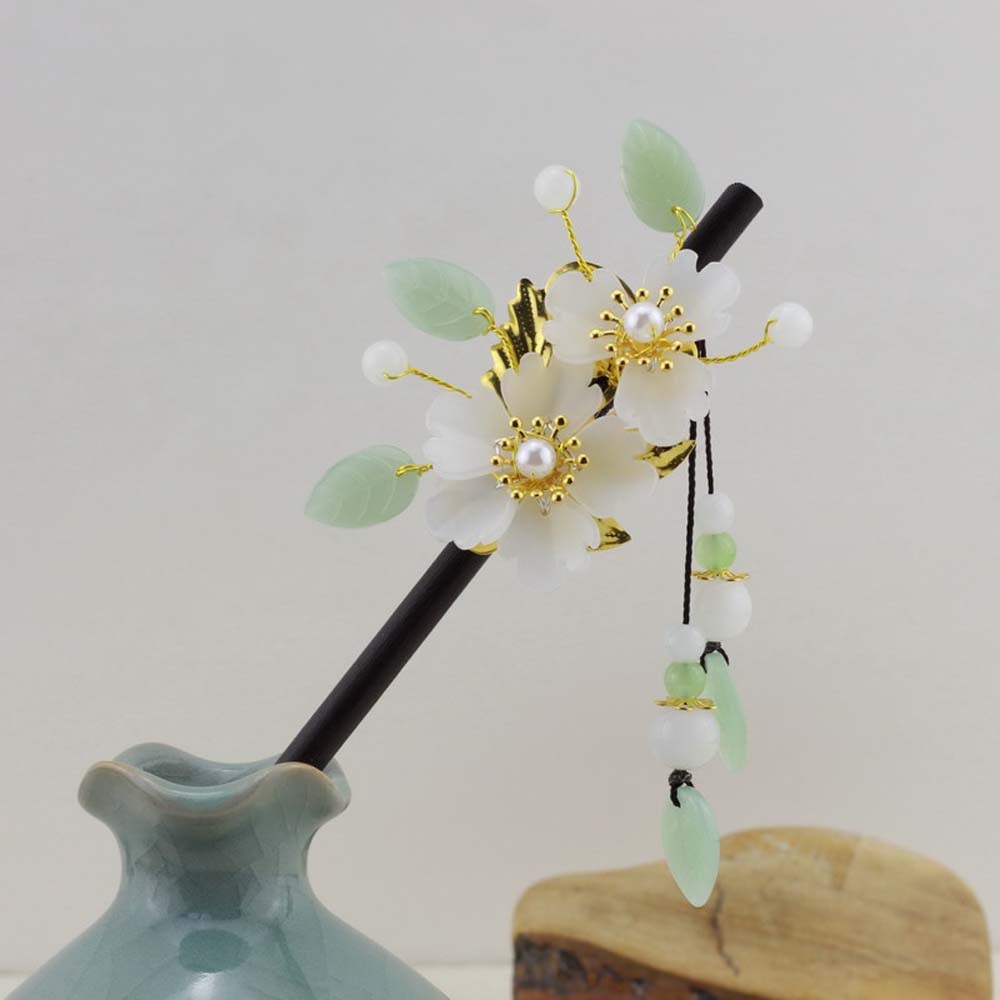 Trâm Cài Tóc Hình Hoa Mận Phối Tua Rua Phong Cách Cổ Điển Cho Nữ