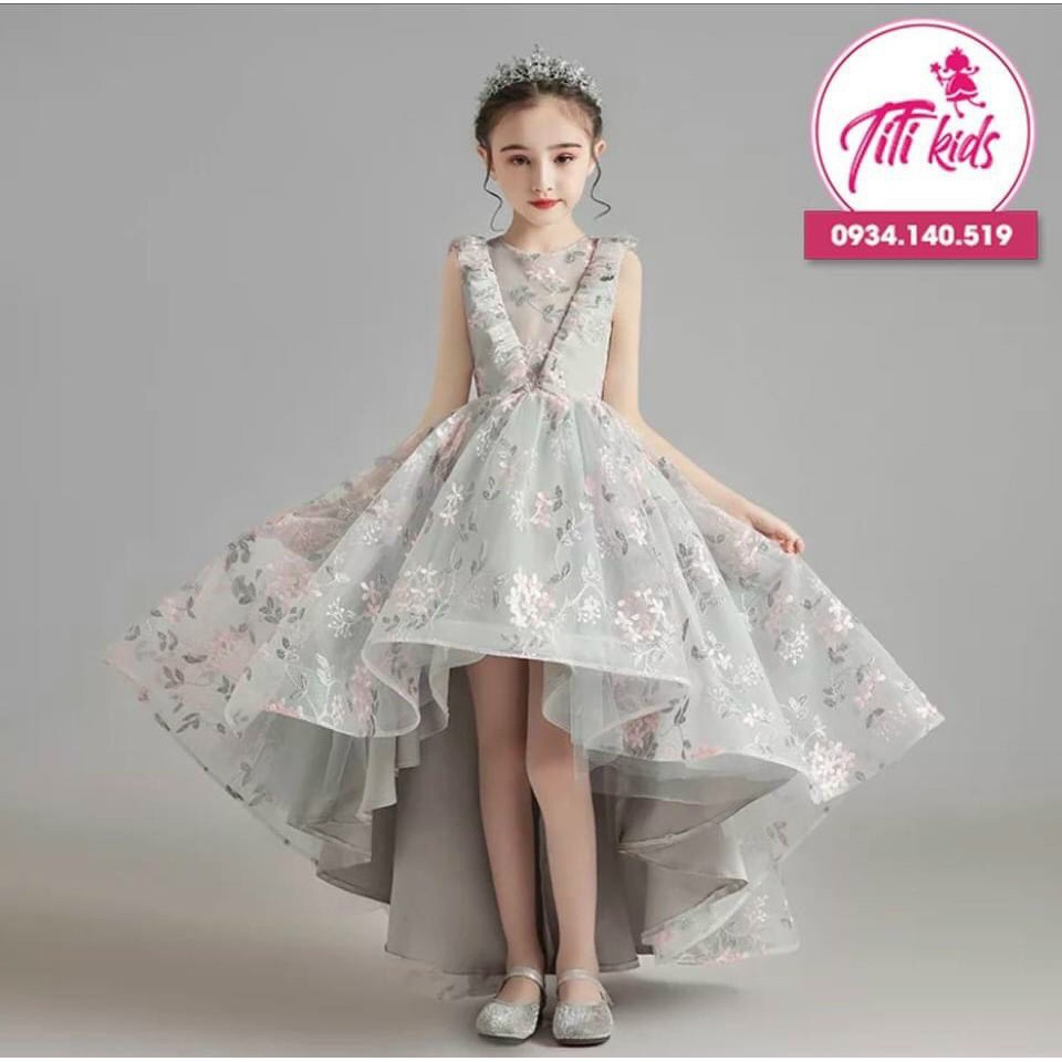 Đầm Công Chúa Bé Gái TiTiKids Xám Hoa