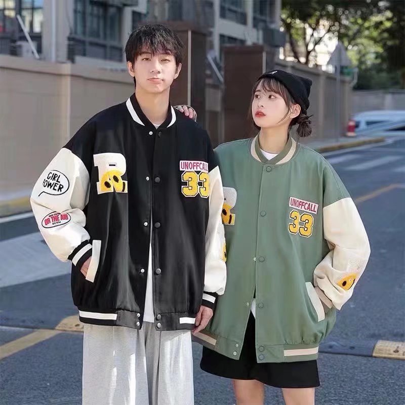 Áo khoác bomber dáng rộng thêu họa tiết phong cách hip hop Hàn Quốc thời trang thu đông cho nam size S-3XL