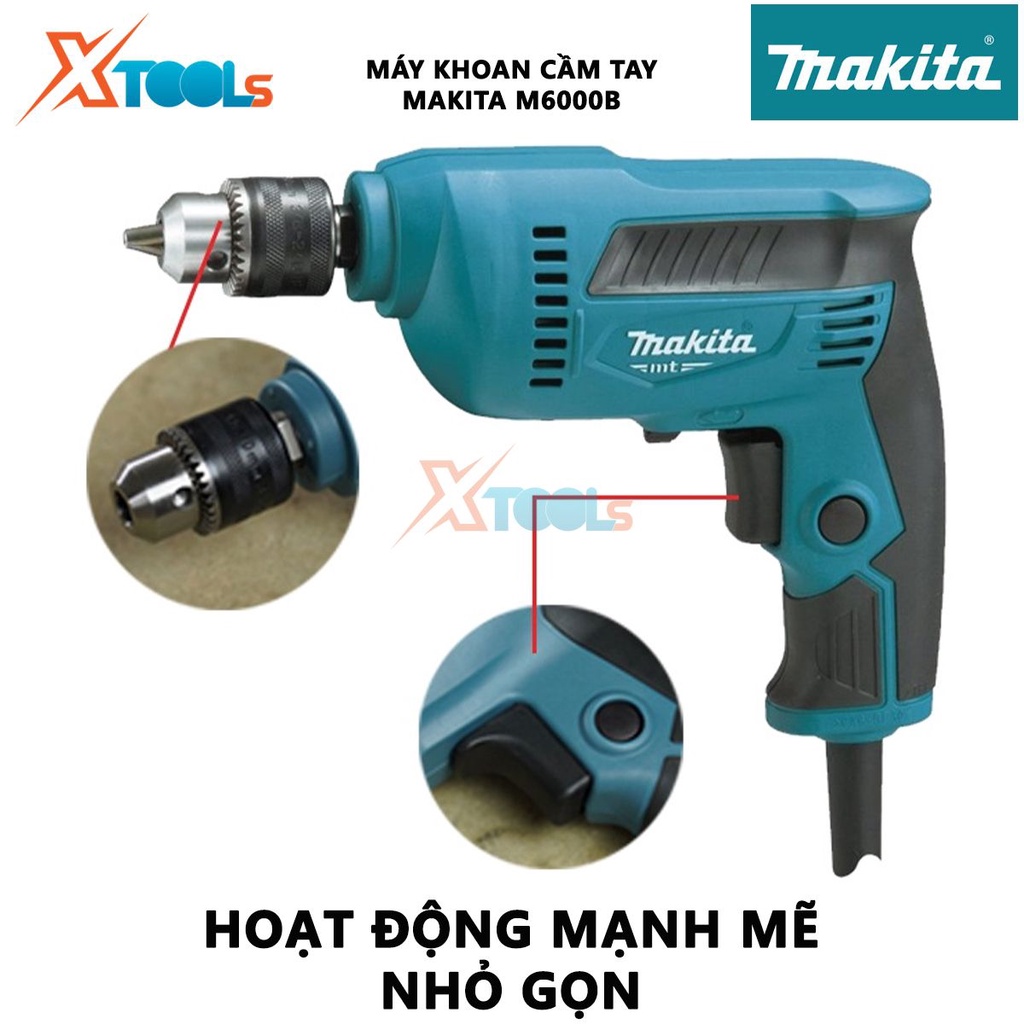 Máy khoan cầm tay Makita M6000B | máy khoan sắt công suất 450W tốc độ không tải 2.200 vòng/ phút dây dẫn điện 2.0 m khoa