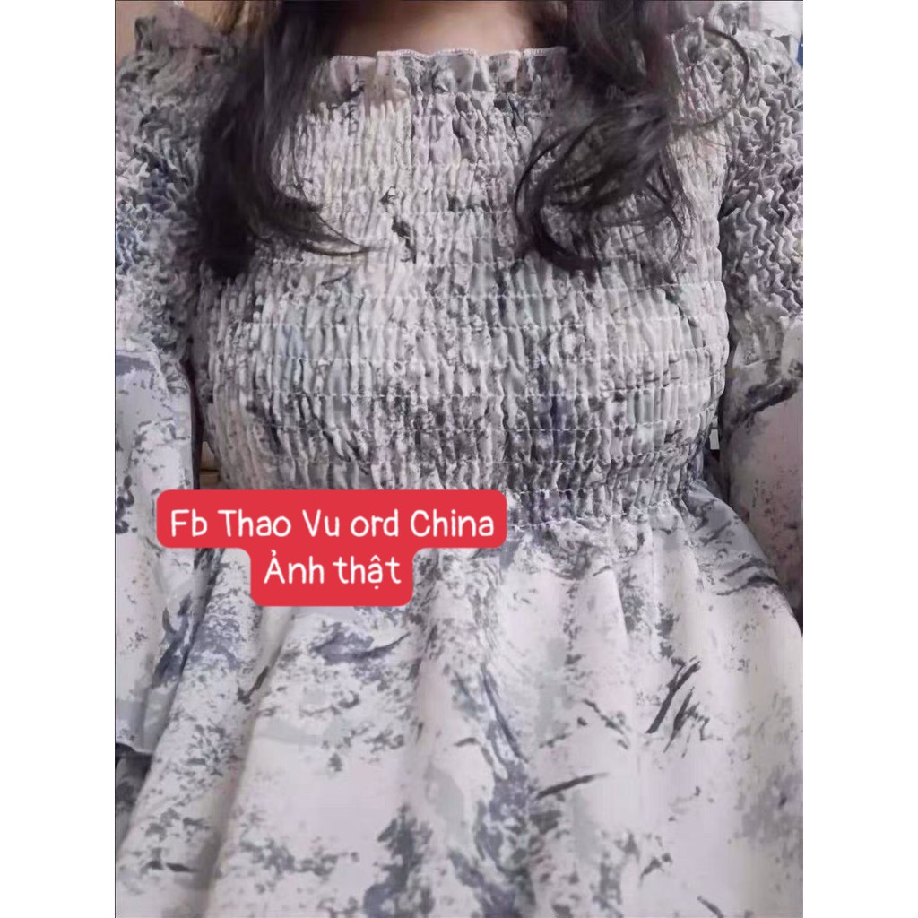 Váy Voan Trễ Vai ⚡️ẢNH THẬT⚡️ Đầm Hoa Dáng Xòe Cực Xinh