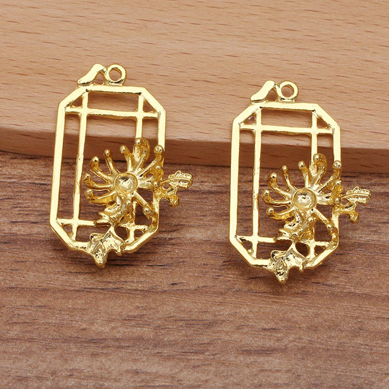 1 phiến đúc treo họa tiết lồng đèn hoa 23*35mm nguyên liệu làm trâm làm trang sức cổ trang
