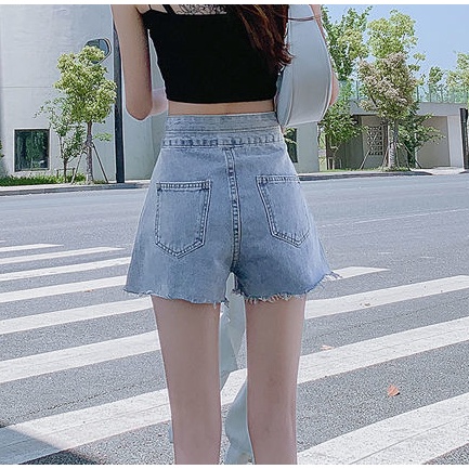Quần Short Denim Mỏng Lưng Cao Ống Rộng Thời Trang Mùa Hè Hàn Quốc Mới 2022 Cho Nữ