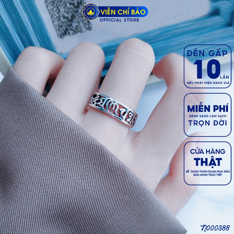 Nhẫn bạc nữ Lục tự thần chú Om mani padme hum bạc Thái 925 thời trang phụ kiện trang sức nữ Viễn Chí Bảo N000388