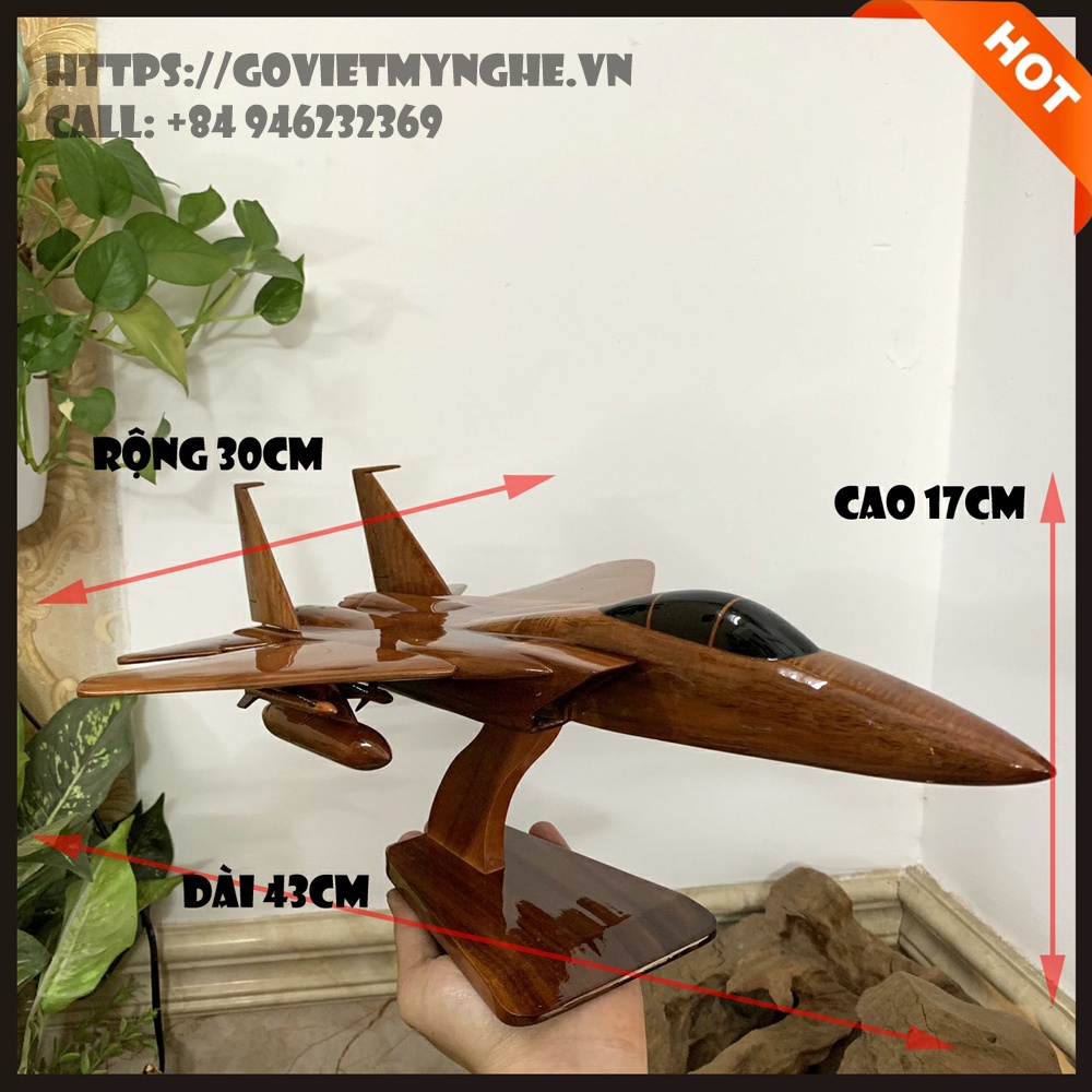 Mô hình máy bay gỗ chiến đấu F15 Eagle của Mỹ - Hàng thủ công mỹ nghệ Việt nam xuất khẩu - Dài 43cm - Gỗ tự nhiên