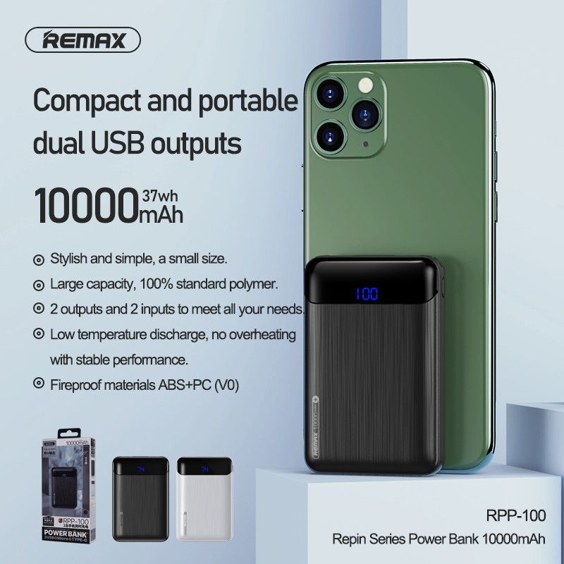 Pin sạc dự phòng Remax RPP-100 10000mAh Mini, 2 cổng input / output - Nhất Tín Computer