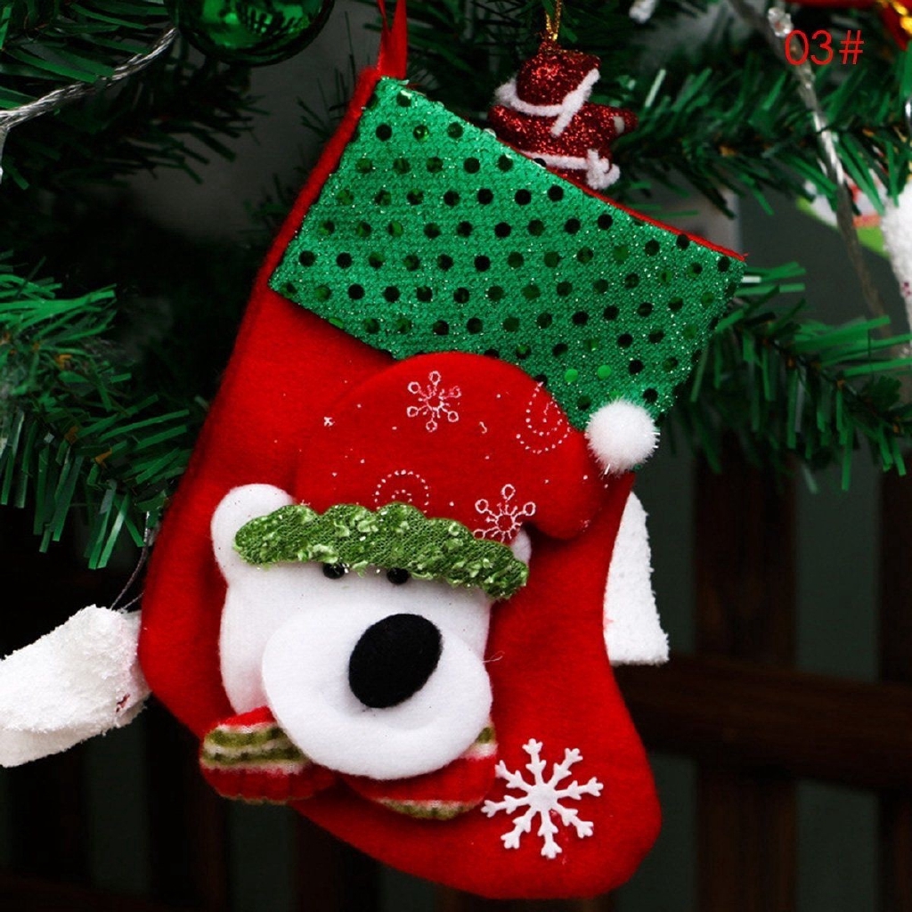 Tất đựng quà Giáng sinh / năm mới có dây treo trang trí cây thông Noel độc đáo