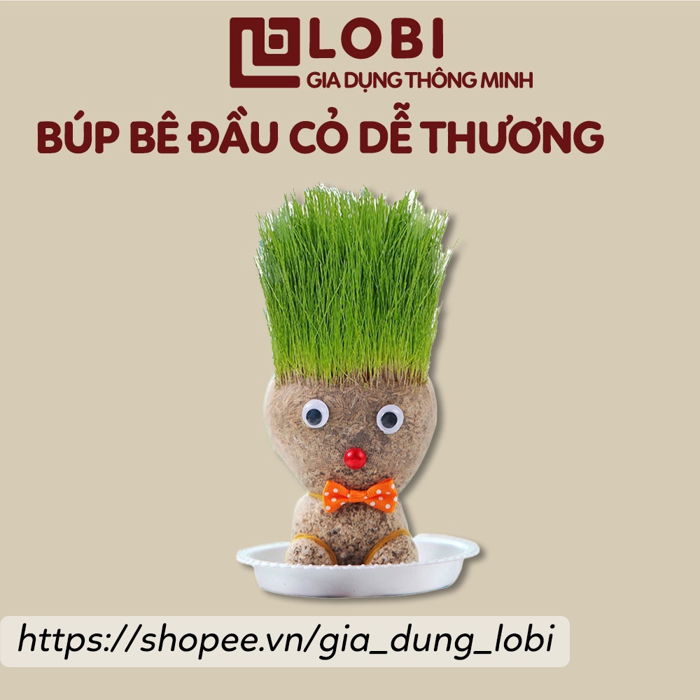 Búp bê đầu cỏ mini dễ thương dễ trồng thân thiện môi trường trang trí phòng bàn làm việc