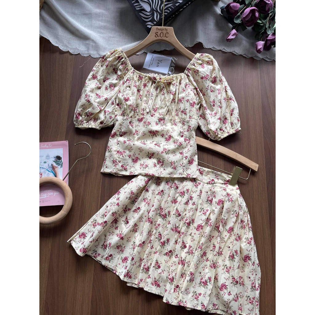 |Ảnh Thật & Video| Set Quần Áo Hoa Nhí Kèm Chân Váy Dáng Xoè Ulzzang Hàn Quốc Siêu Xinh ♥