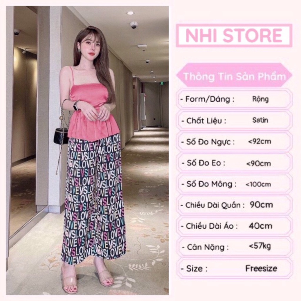 [FREESHIP 50K] Set Bộ Kiểu Nhistore Áo 2 Dây Cúp Ngực Dún Quần Dài Ống Rộng Họa Tiết Freesize Dưới 57kg