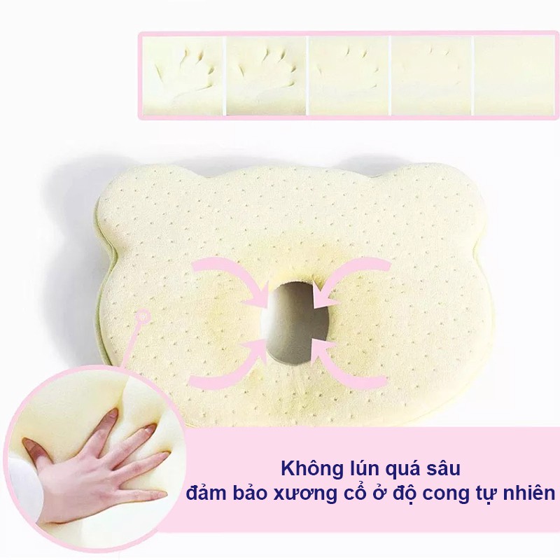 Gối cho bé sơ sinh chống méo đầu, Gối cao su non cho bé hình gấu an toàn cho sự phát triển của bé BBShine – SS019